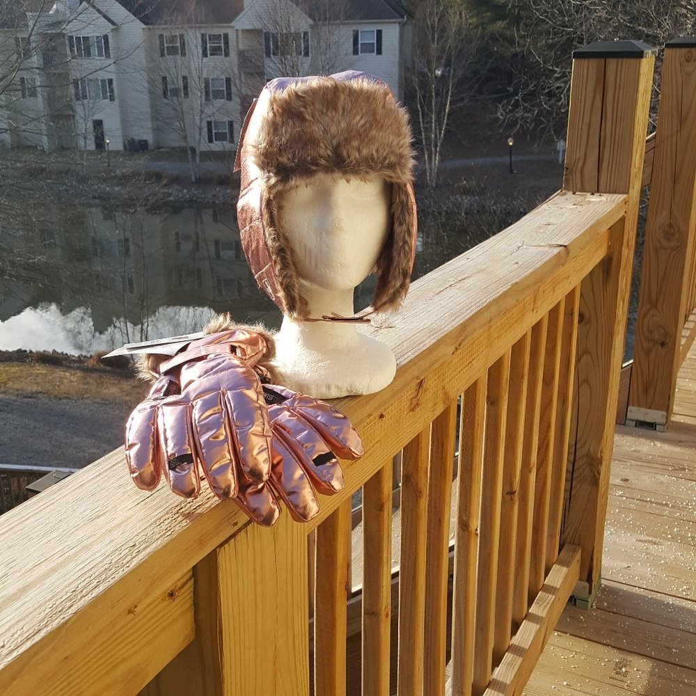 SwissTech Pink Metallic Trapper & Ski Glove Combo